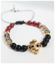 Pulsera de Piedras Naturales con Máscara en Rodio – Misterio, Fuerza y Flow 🔮🖤