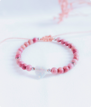 Pulseras corazon en nacar  rodocrosita y agata azul